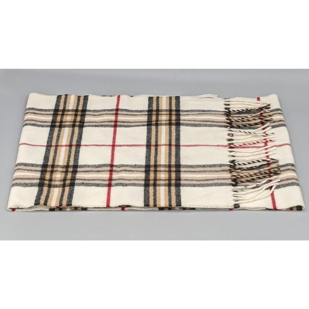 V Fraas Scarf Made In Germany Tan Plaid Fringe Acrylic 9x52 Very Soft